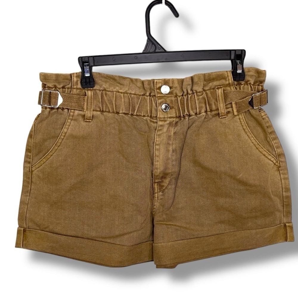 New Large Forever 21 Paperbag Shorts Camel Khaki Beige Elastic Waistband Neutral